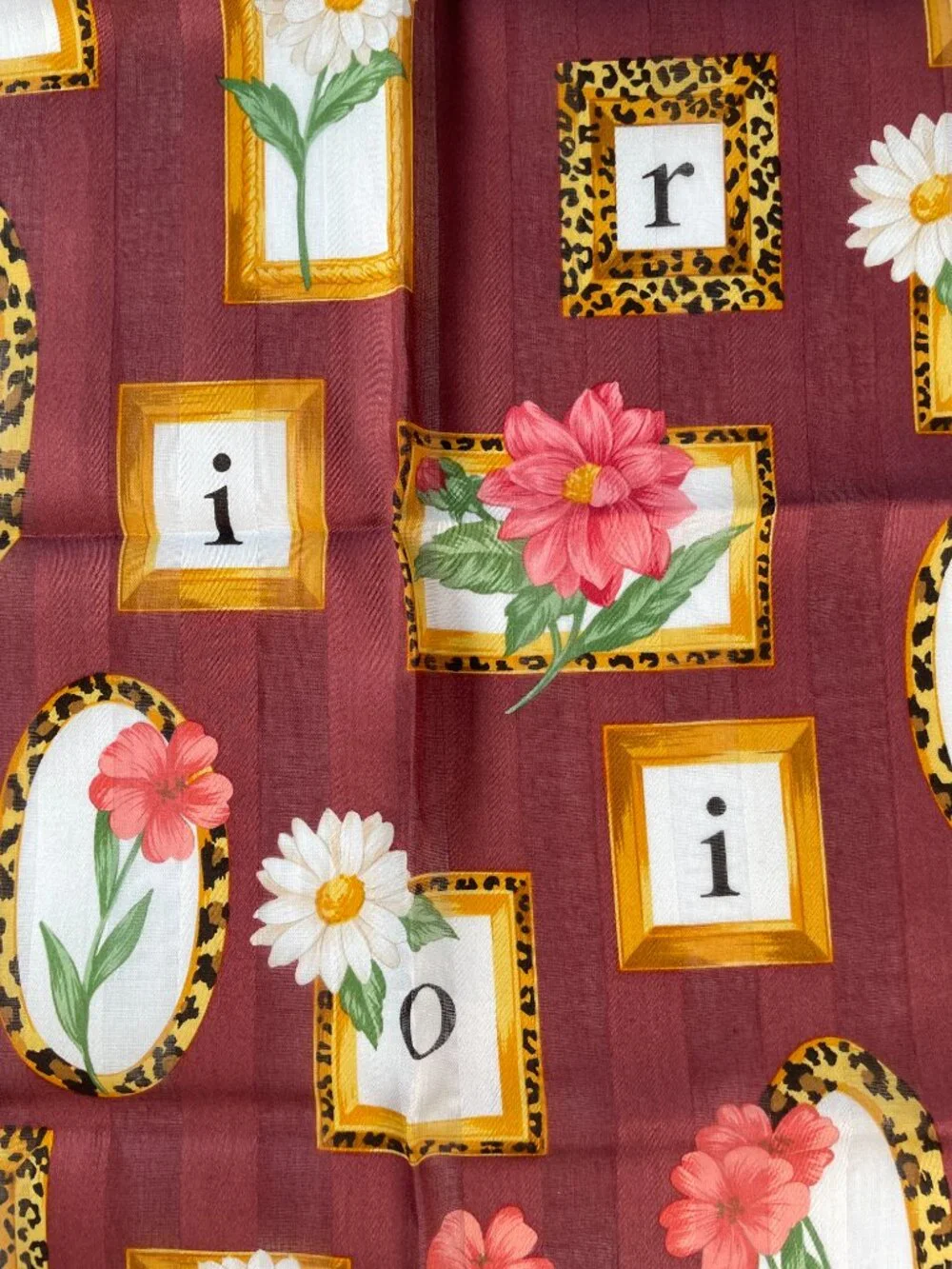 NWOT Vintage Christian Dior Floral Leopard Frame Cotton Scarf 19